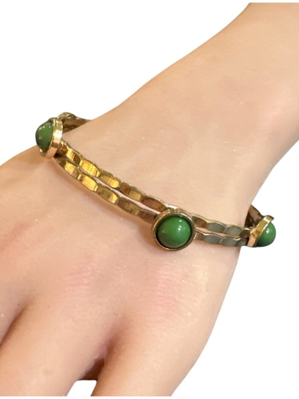Bangle Bracelet Gold Tone Green Accents Stackable Womens Jewelry